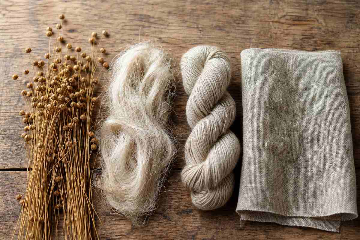 Flax stems, separated fibres, linen yarn and woven linen fabric
