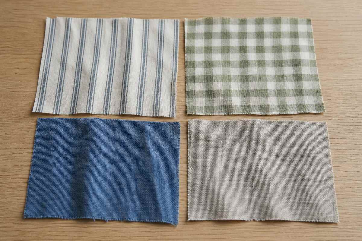 Striped, checked, solid and melange linen fabric samples