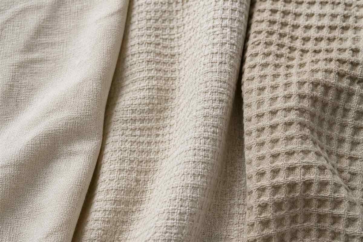 Plain, huckaback and waffle linen weaves shown side by side