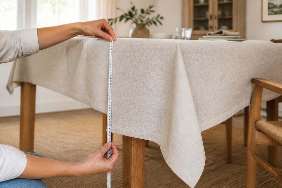 Measuring the drop of a natural linen tablecloth