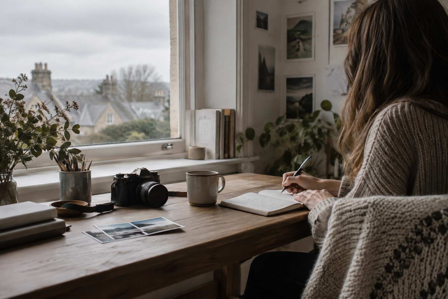 Quiet home studio with laptop and linen textiles