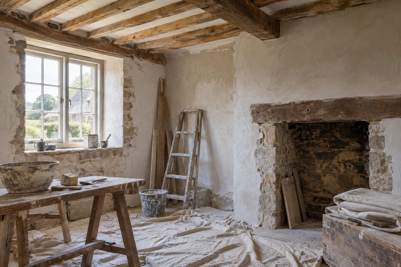 Careful renovation work inside an older property