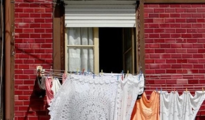 Linen clothes being washed and cared for