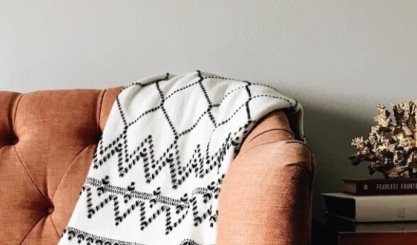 Linen upholstered sofa in a neutral living room