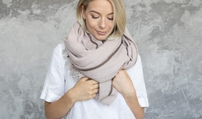 Natural linen clothing worn in cool weather