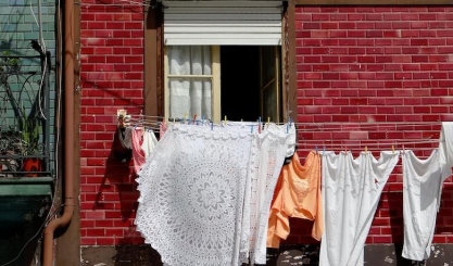 Linen clothes being washed and cared for