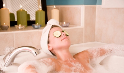 Calm home-spa bathroom with soft natural linen towels