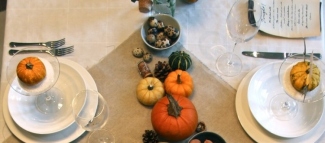 Autumn table styled with natural linen and seasonal details