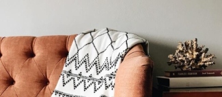 Linen upholstered sofa in a neutral living room