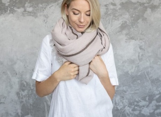Natural linen clothing worn in cool weather