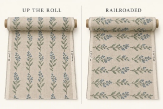 Comparison of up-the-roll and railroaded fabric pattern direction