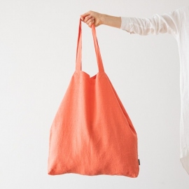 Heavy Linen Fabric Coral Terra Washed